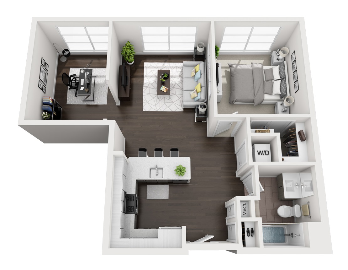 A2 Fairfield One Bedroom Apartment Floor Plan