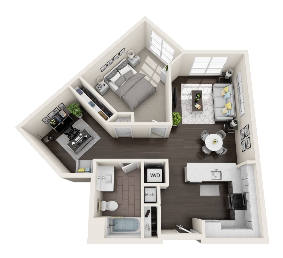 A3 Fairfield One Bedroom Apartment Floor Plan