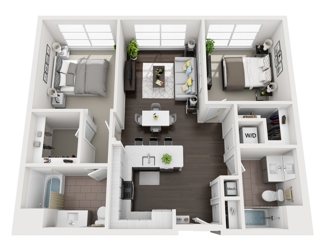 B1 Two-Bedroom Fairfield Apartment Floor Plan